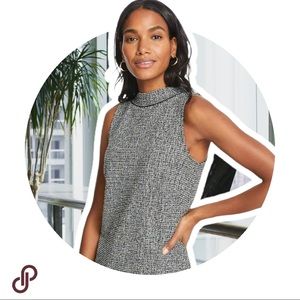 ANN TAYLOR Petite Tweed Mockneck Shell in Black & Multicolor